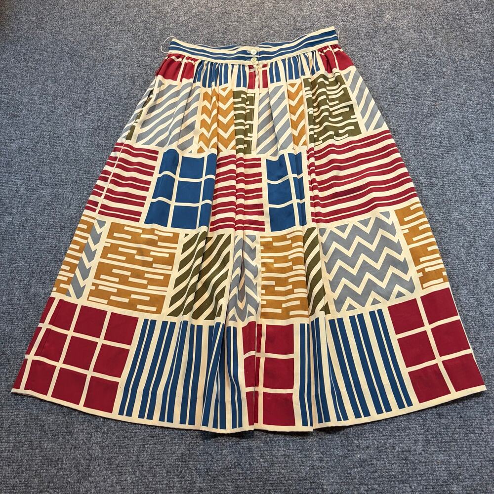 Vtg Liz Claiborne Patchwork Midi Skirt Womens Size 10 Plaid Geometric Print - Picture 4 of 9